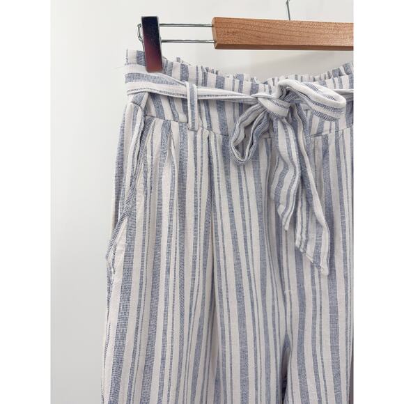 B2 Streetwear Society Paperbag Linen Blend Pants Women M  Striped Beachy Coastal - Picture 3 of 11